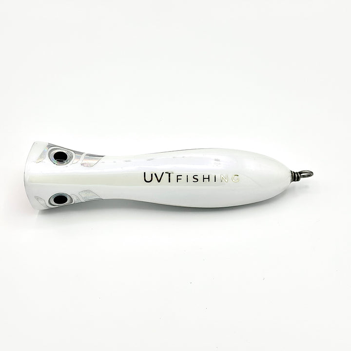 UVT Murray Popper - 7.5" in White / Chrome color for tuna - top